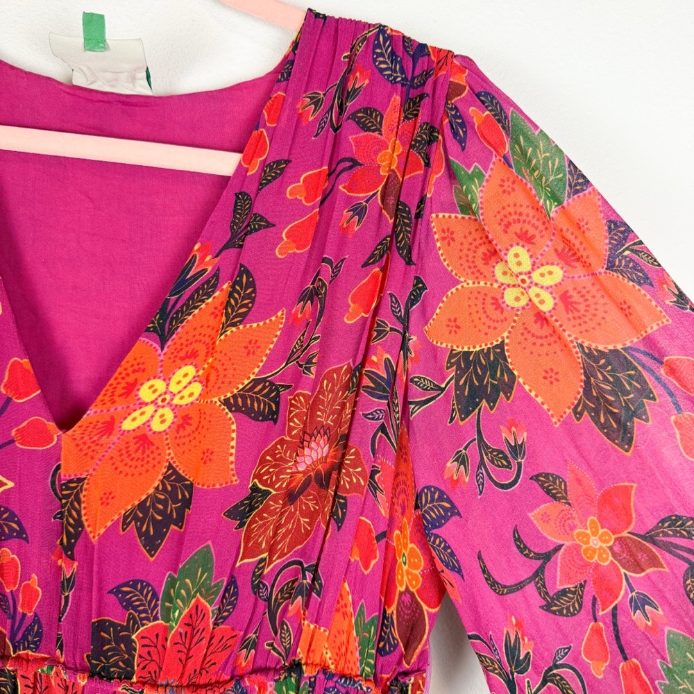 Farm Rio Tropical Tapestry Mini Dress Long Sleeve Floral Pink Size Medium - Picture 10 of 16